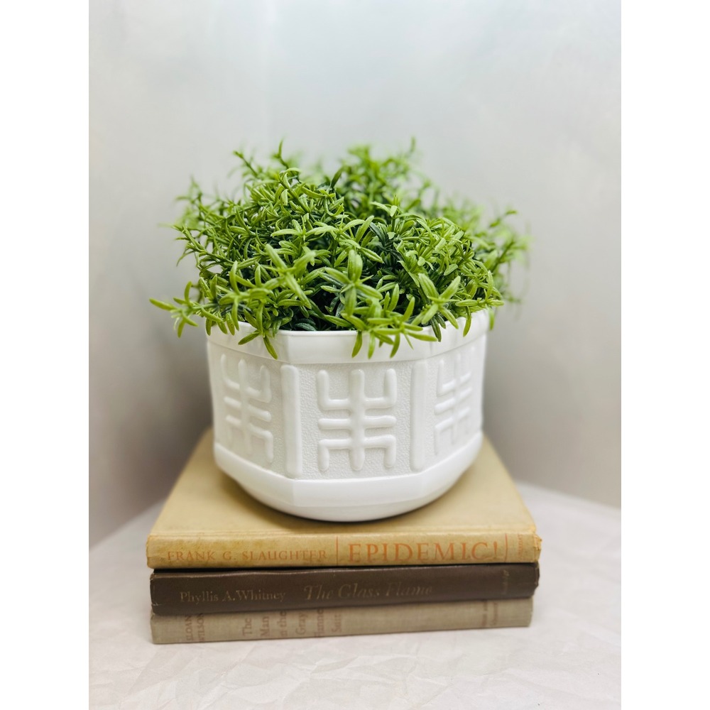 Vintage White Milk Glass Octagon Planter Asian Style Geometric Cachepot Bowl